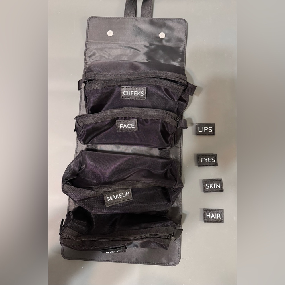 Black Beauty Makeup Travel Organizer with removable Labels and bags, NEW